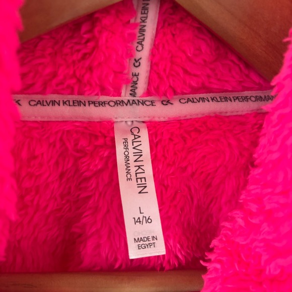 Calvin Klein Performance Neon Pink Sherpa Fleece Quarter Zip Hoodie Womens Large - Picture 4 of 5